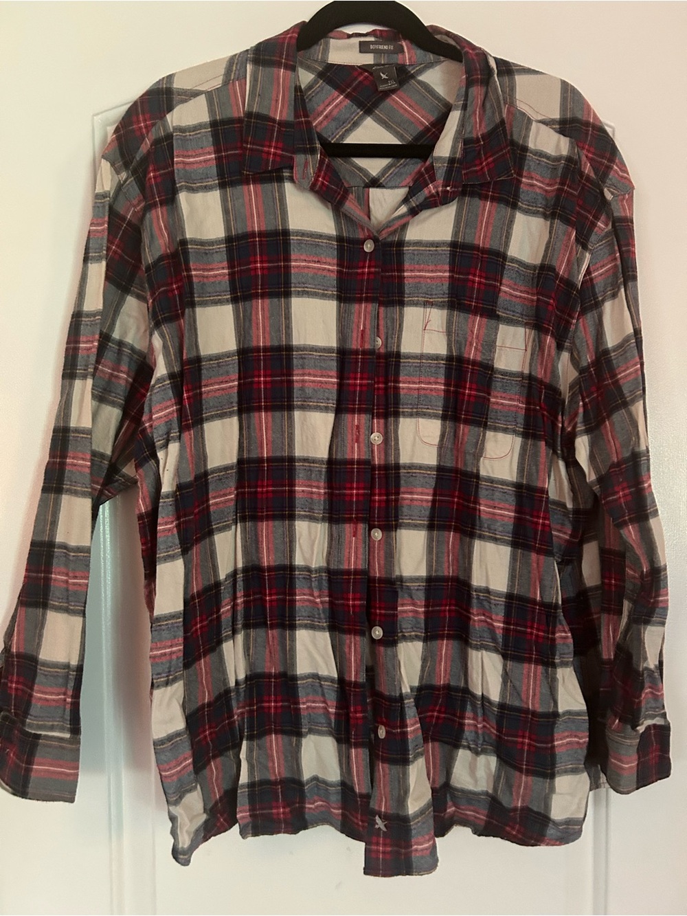 Eddie Bauer Red, Navy and White Plaid Button-Down Shirt